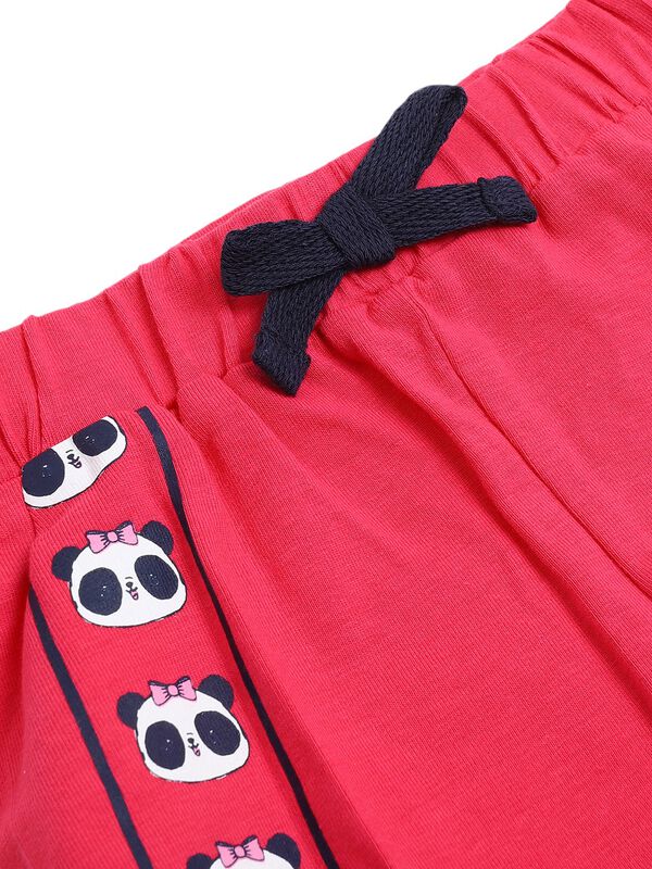 Girls White & Pink Printed T-Shirt with Short Pants image number 5